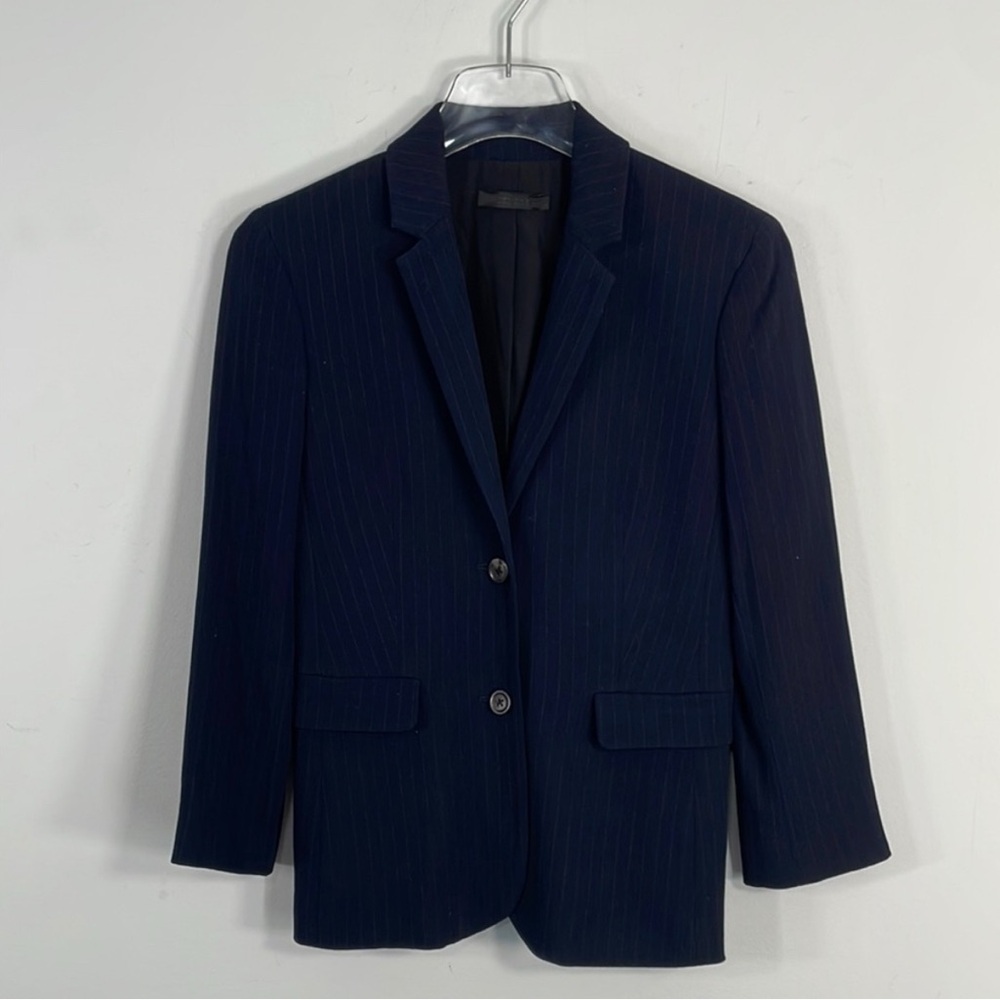 The Row Navy Pinstripe Classic Wool Blend Single Breasted Blazer